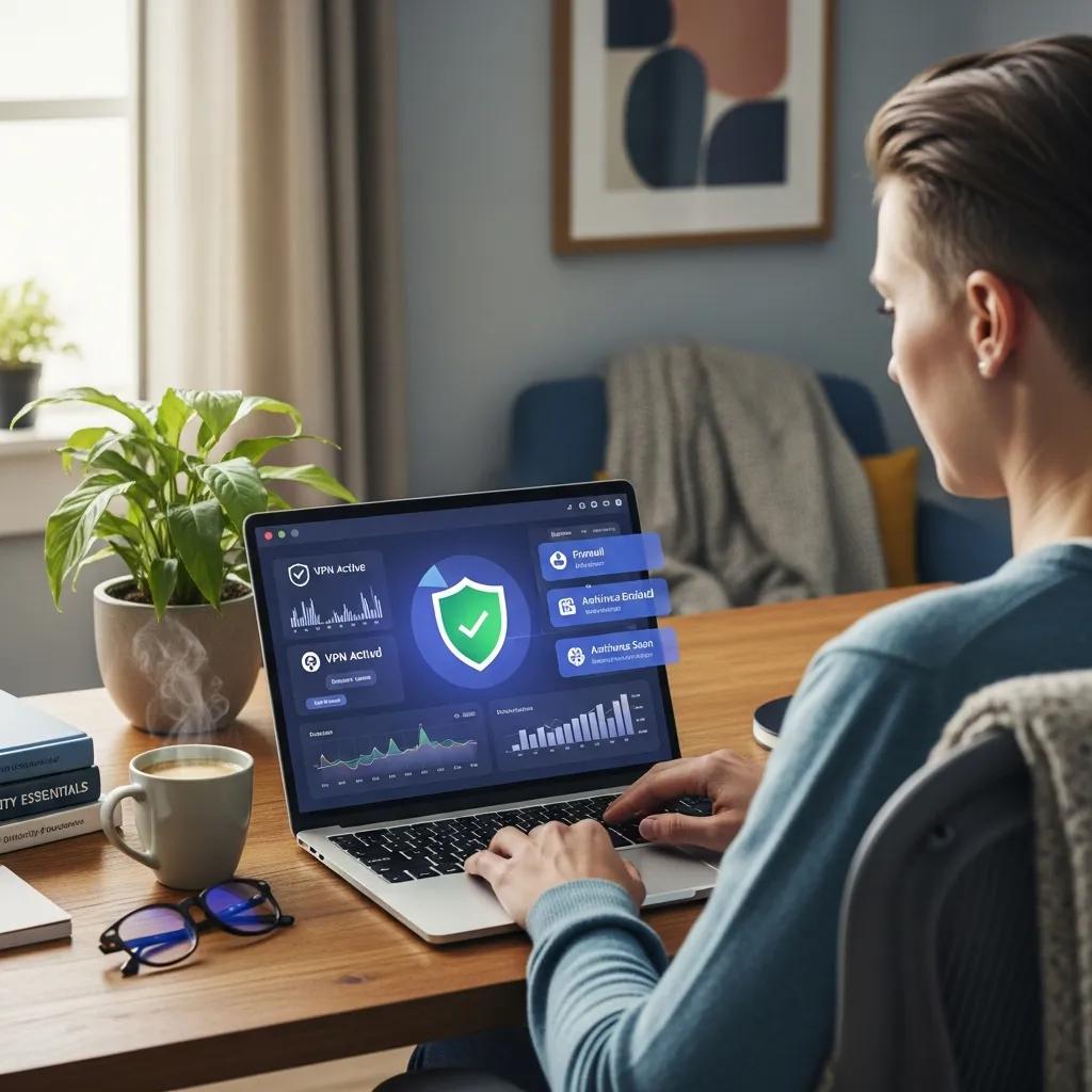 Remote worker in a secure home office, illustrating the importance of endpoint protection for hybrid workforces