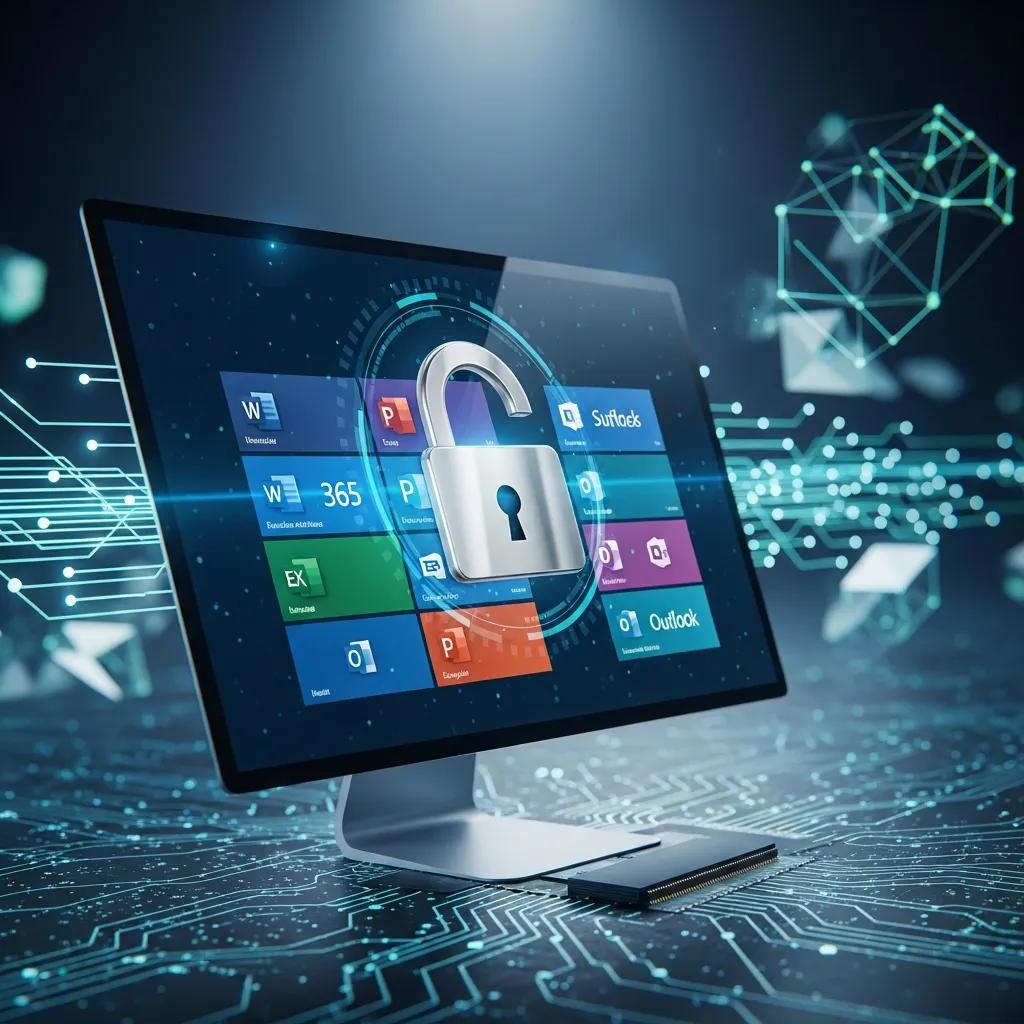 Secure digital environment with Microsoft 365 applications and a lock symbol